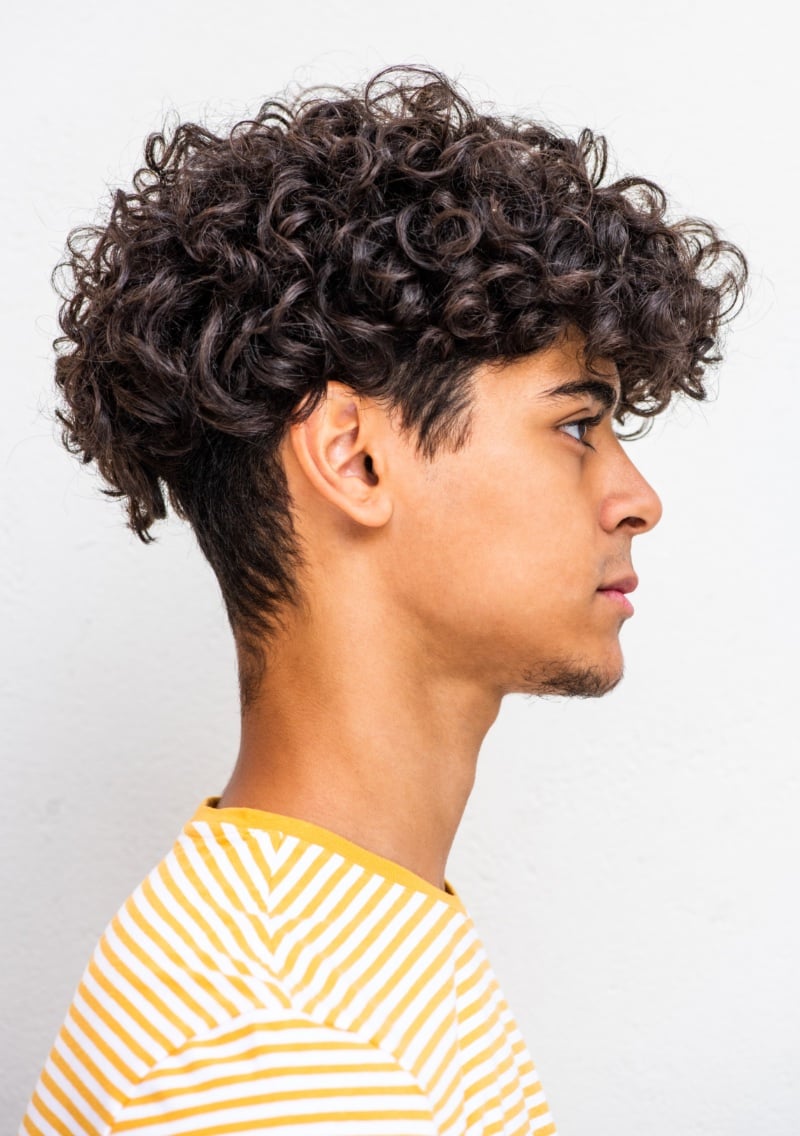 curly long hair men undercut fade