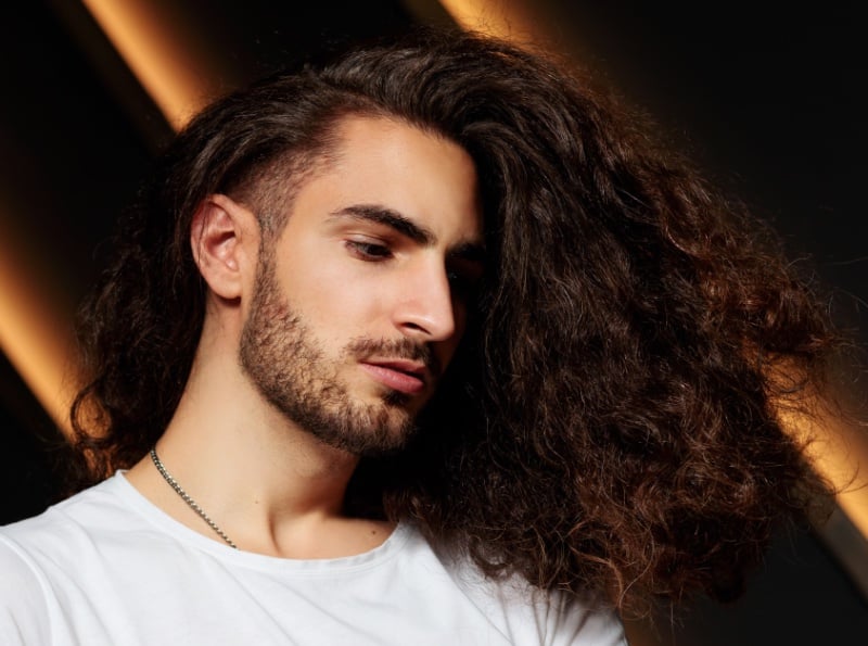 long curly hair with fade men