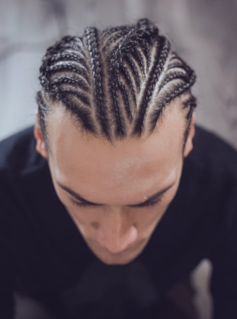 long curly hair men cornrows