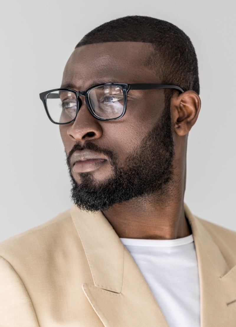 buzz cut with line-up on Black man