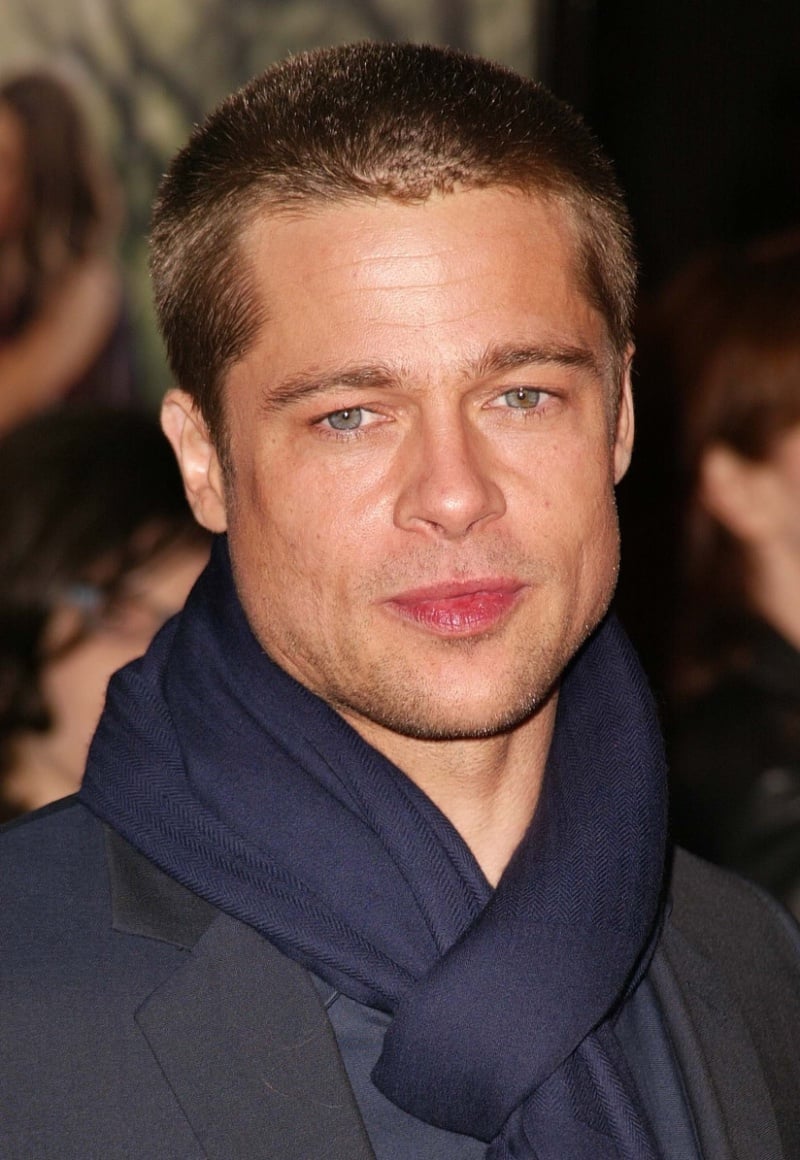 Brad Pitt with a buzz cut at the Along Came Polly premiere in 2004