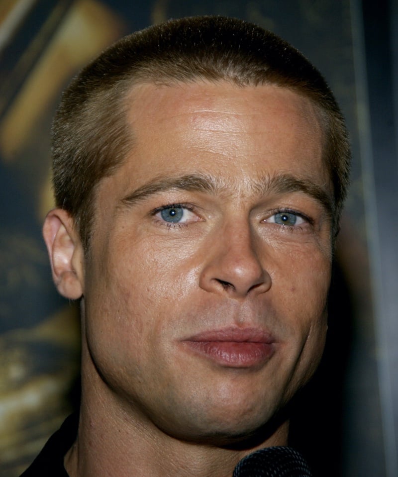 Brad Pitt with a buzz cut at the Troy premiere in 2004