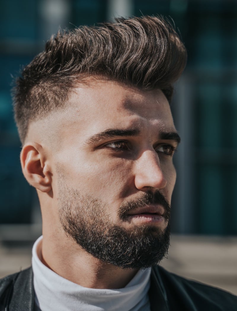brush back mid skin fade