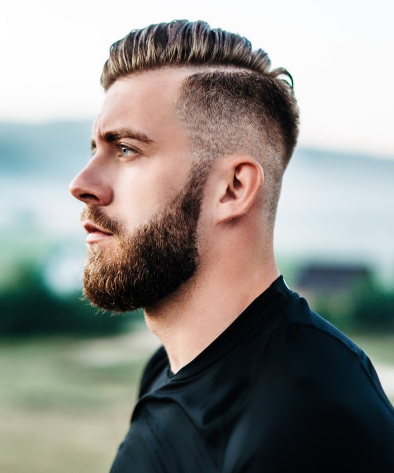mid fade comb over with hard part