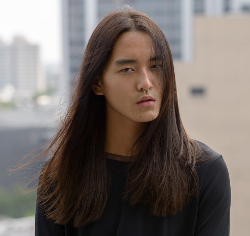 long straight hair middle part men