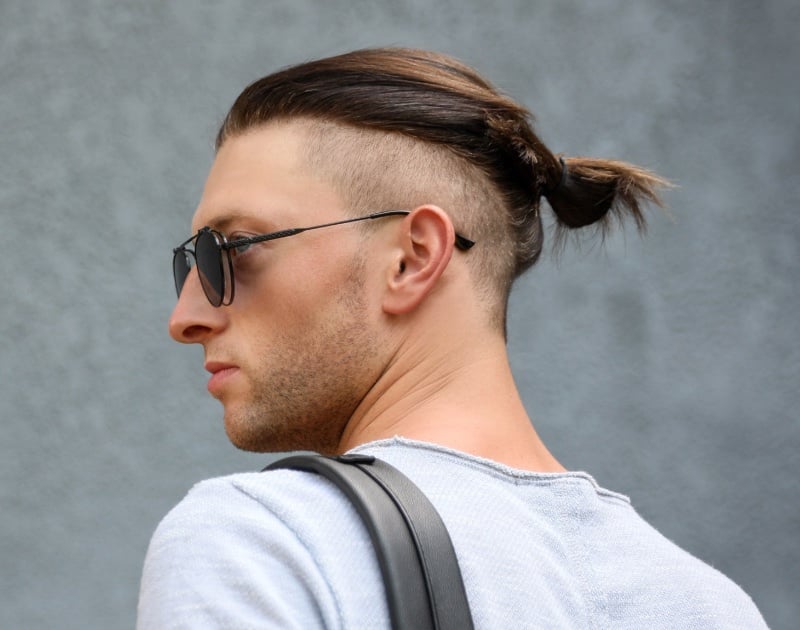 man bun with drop fade