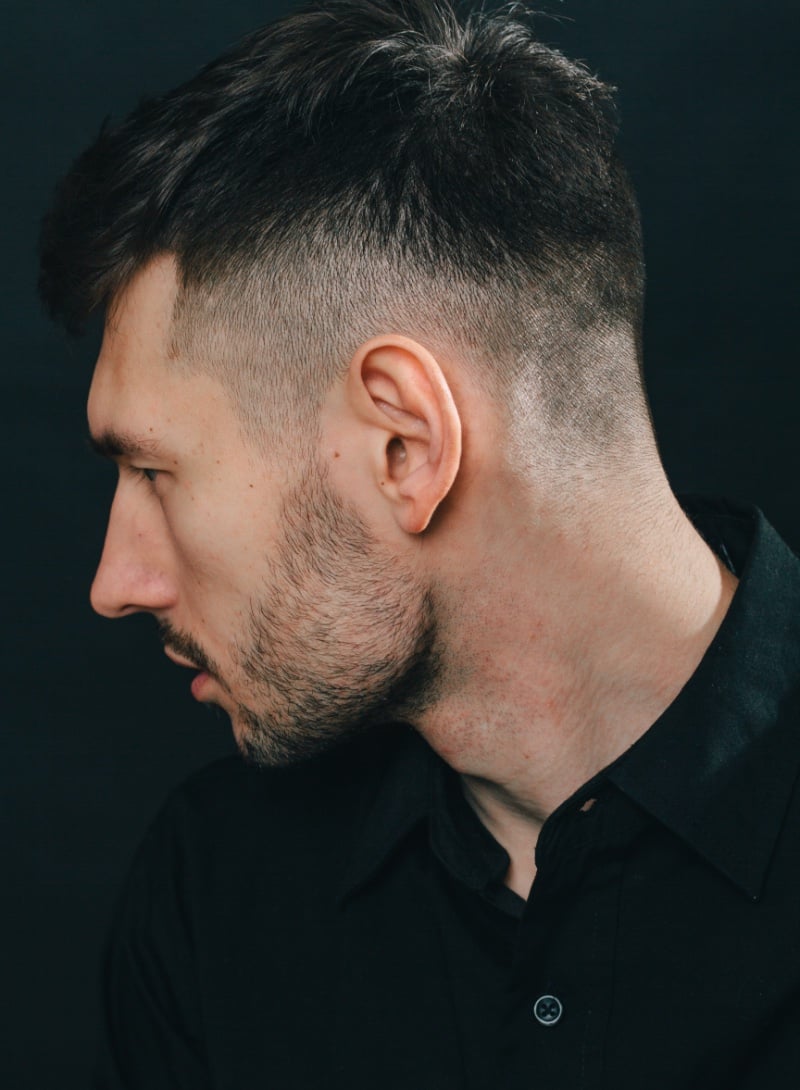 messy hair with drop fade