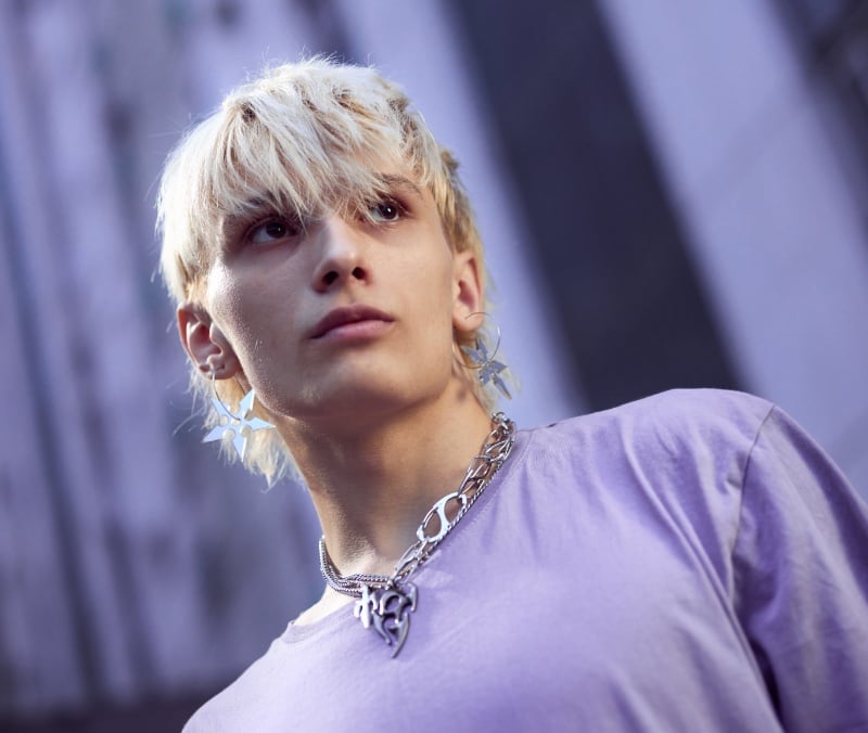 platinum blonde textured wolf cut men