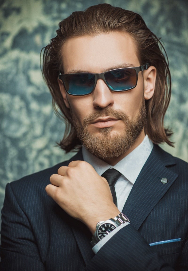 long slicked back hair men