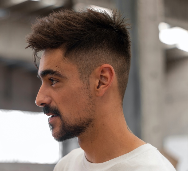 textured quiff with drop fade