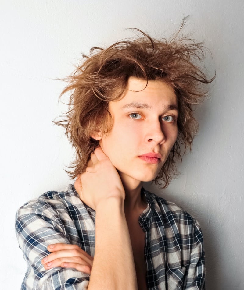 tousled wolf cut men
