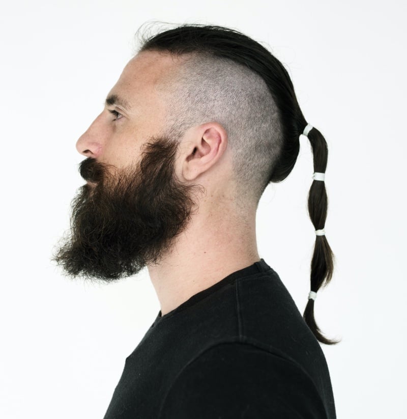 Viking ponytail with drop fade