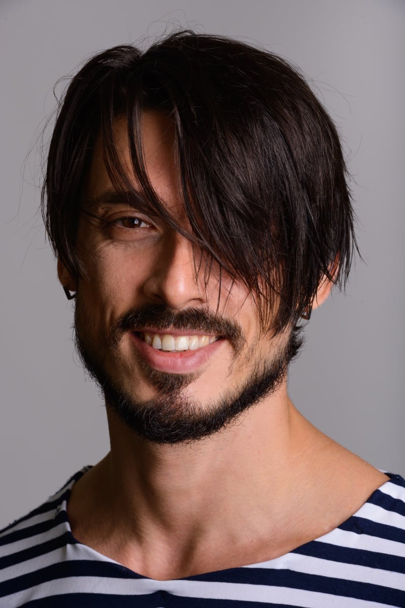 asymmetrical swept fringe men