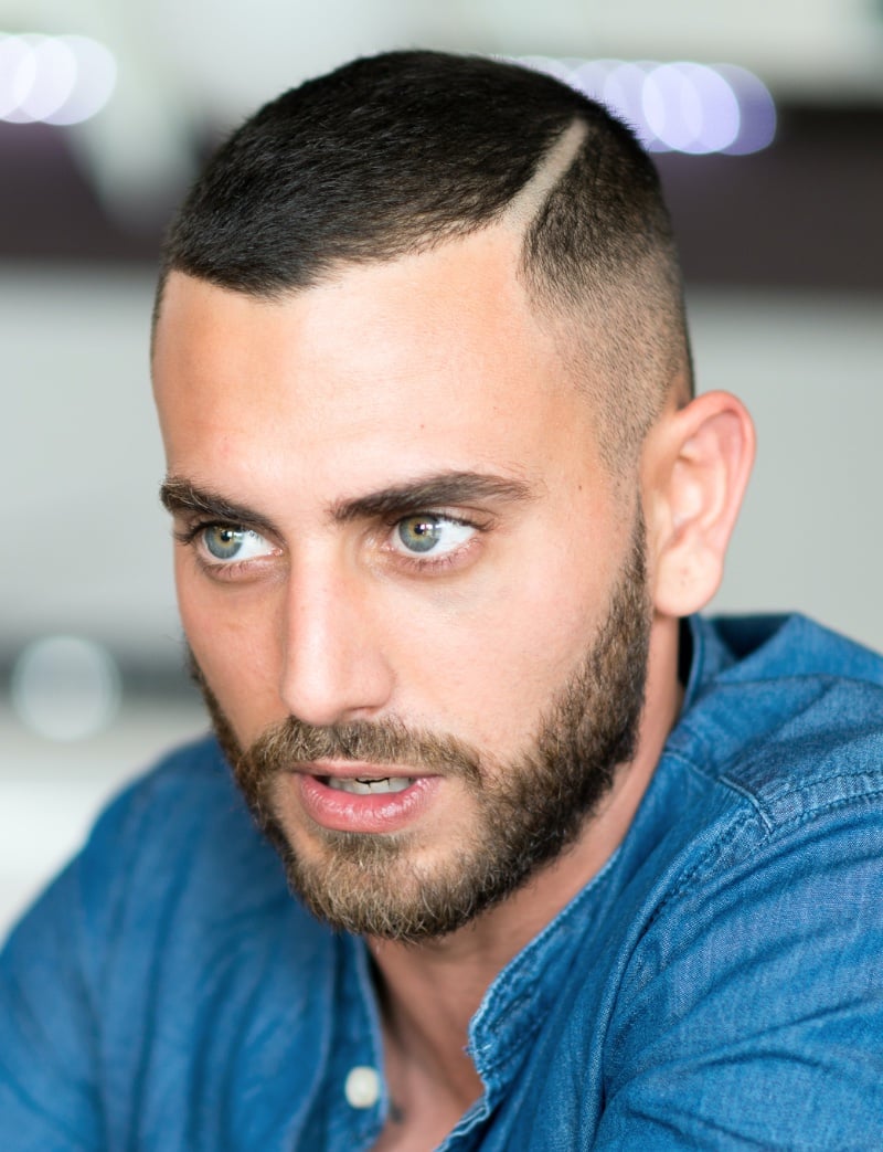 short crew cut with hard part