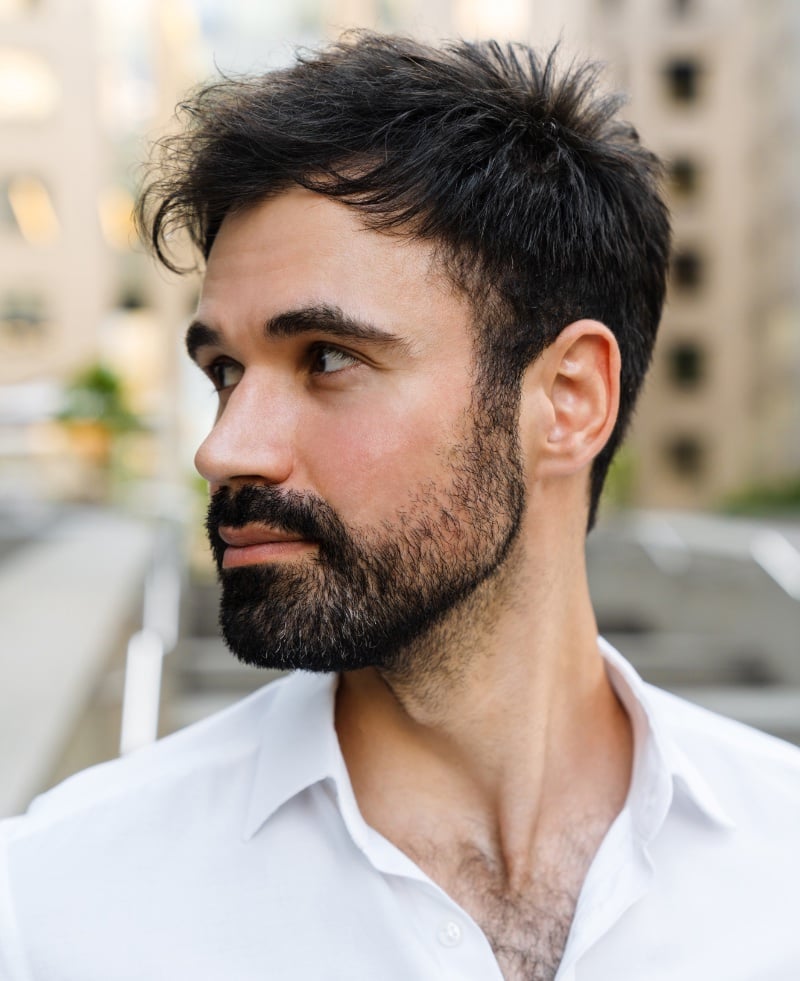 textured crop with angular fringe men