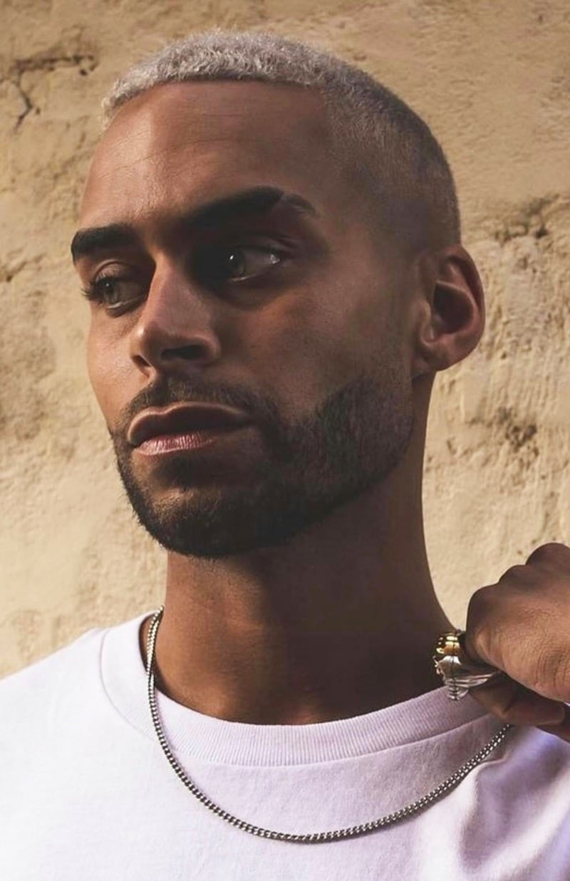 blonde buzz cut fade with beard