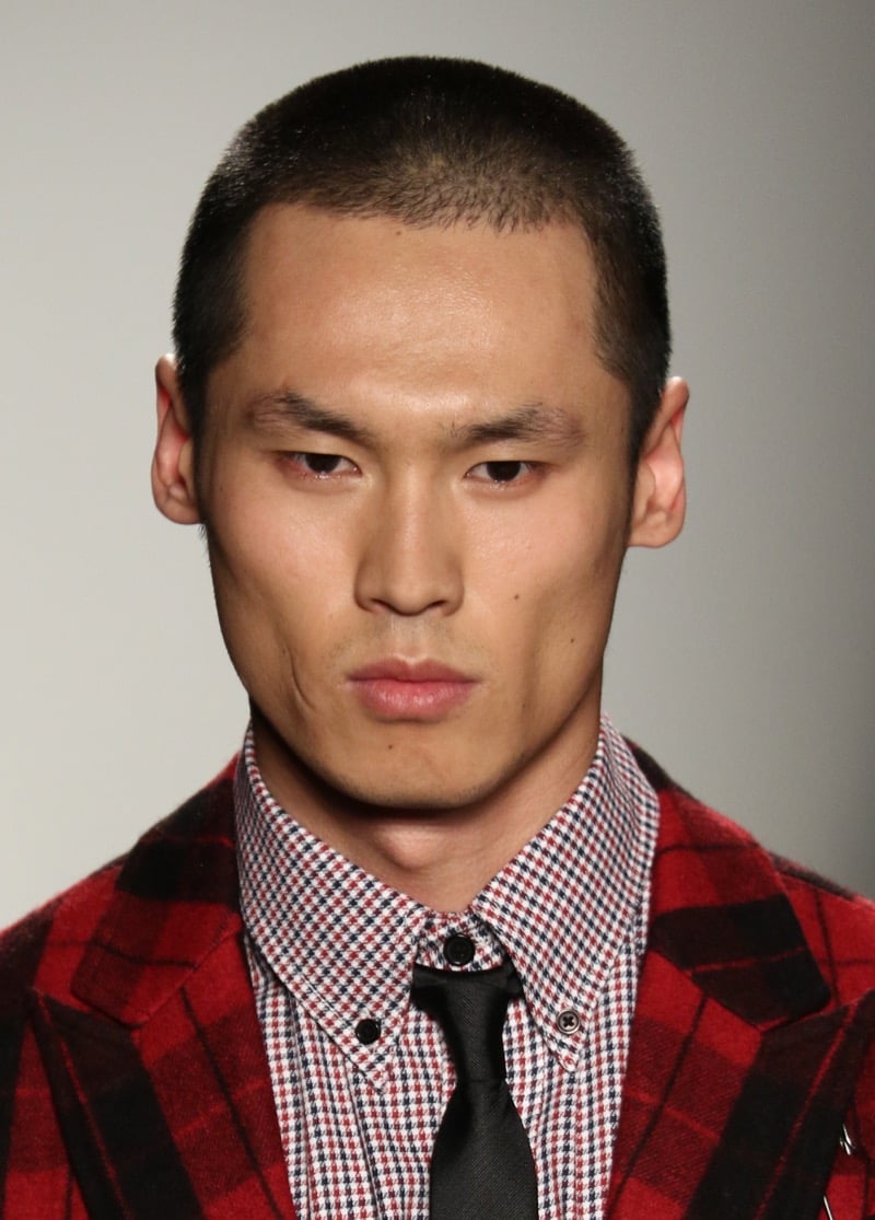 line up buzz cut Asian man
