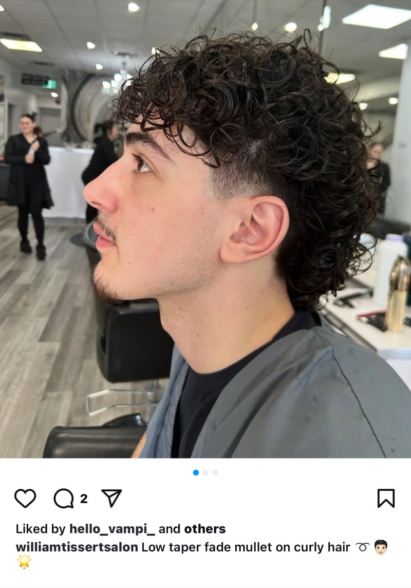 curly mullet fade men