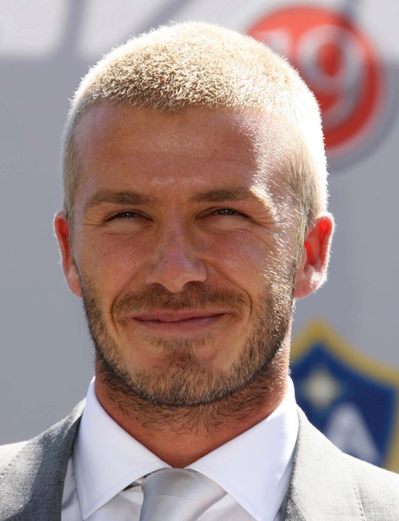 David Beckham with a dirty blonde buzz cut