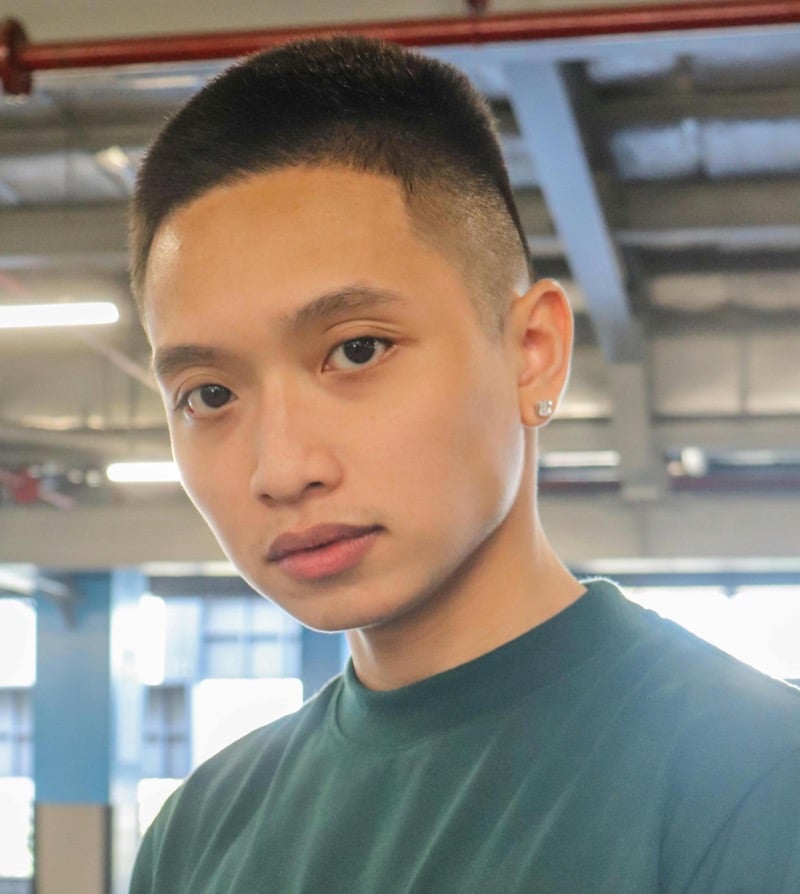 high taper buzz cut Asian man