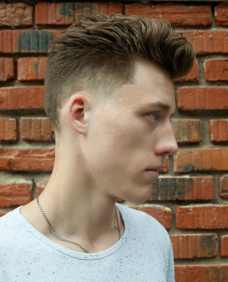 pompadour with mid skin fade