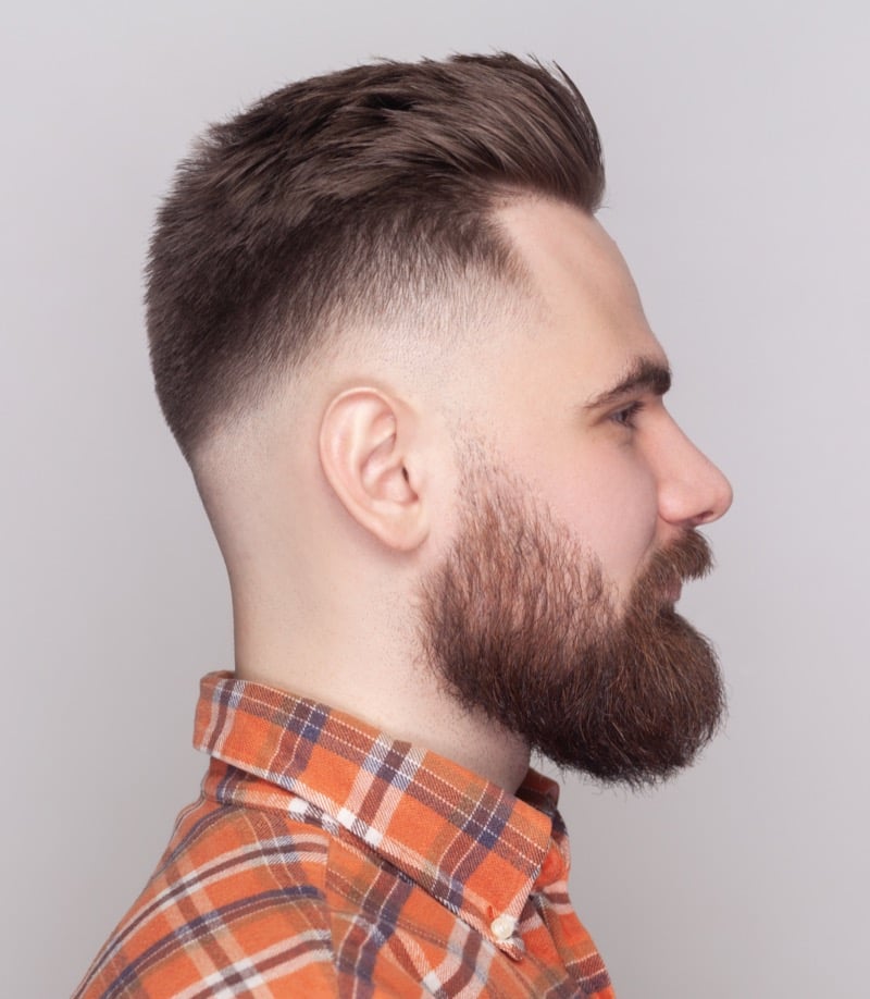 textured pompadour with razor fade