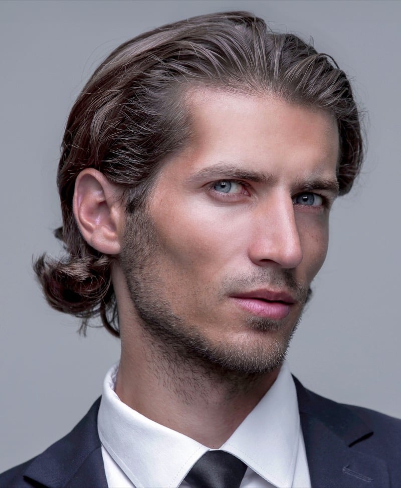 slick back wavy hair men