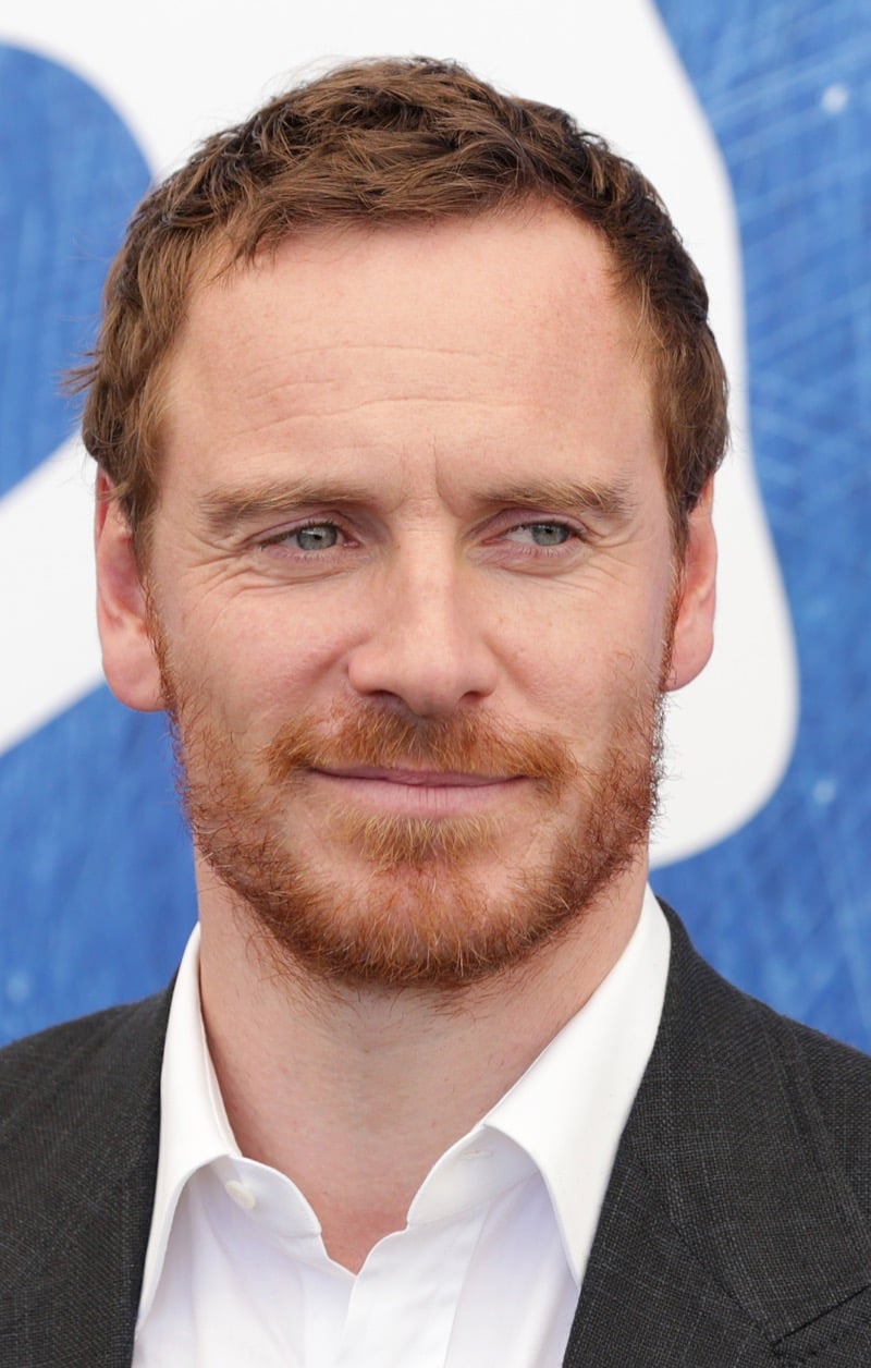 Michael Fassbender with short auburn hair and a red beard