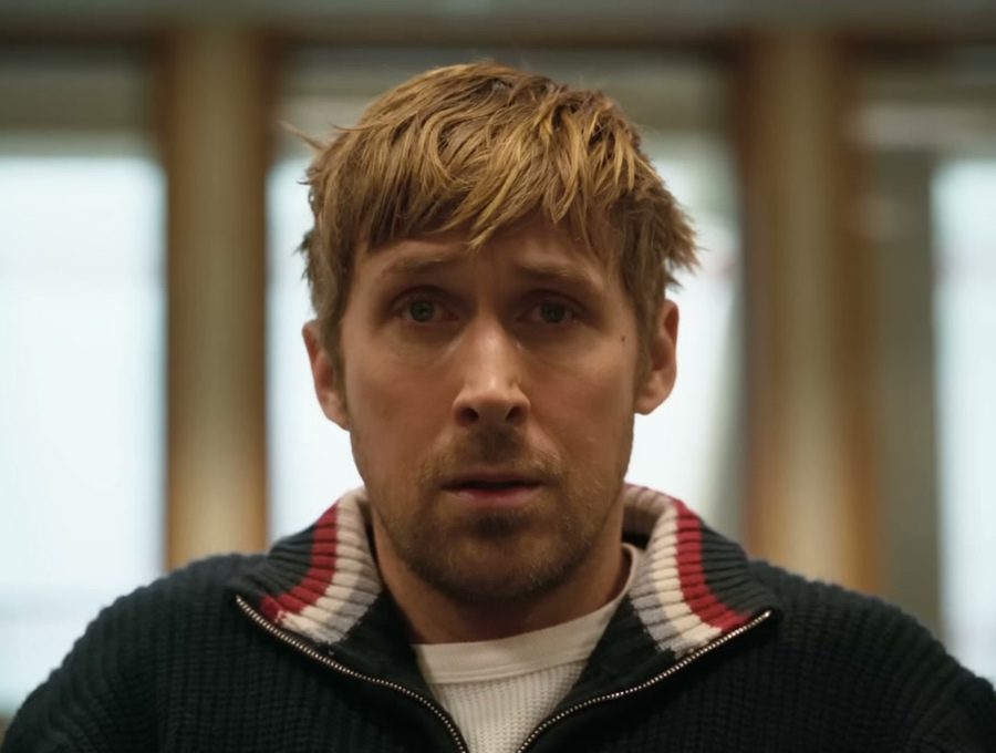 Ryan Gosling with a textured blond fringe and shorter sides in Project Hail Mary